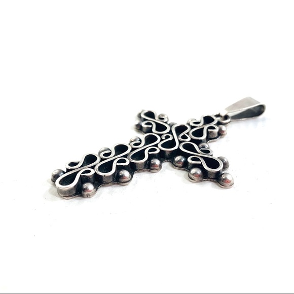 VTG Taxco Sterling Silver Modernist Cross Pendant - Picture 3 of 8